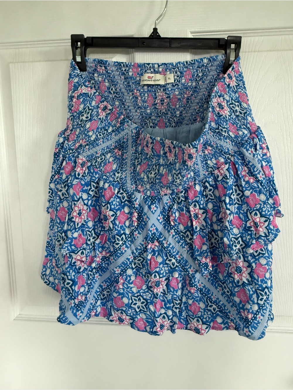 Vineyard Vines Thalia Skirt XL Floral Gauze Material Resort Tiered Pink Blue